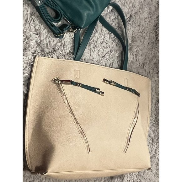 Steve Madden BQUEENIE Bisque Taupe Teal Tote Bag Purse Set NEW Rare - Picture 3 of 14